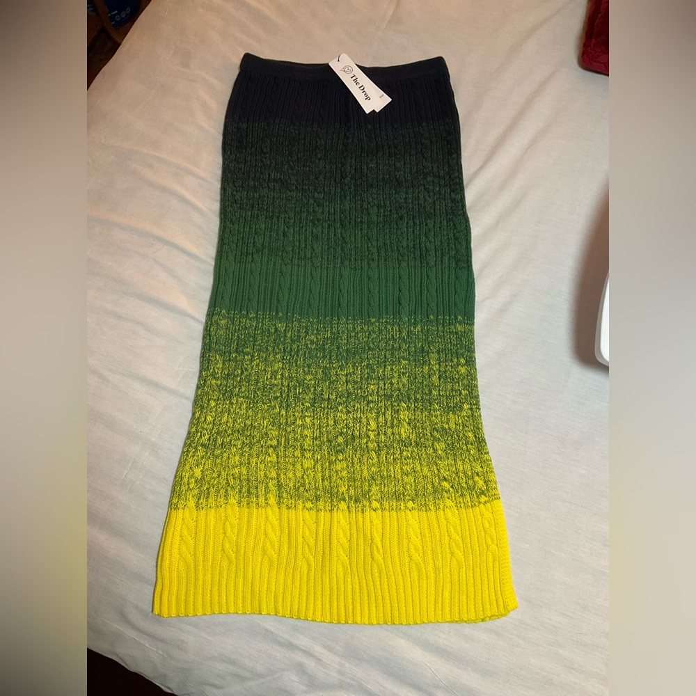 Lola Ombre Midi Skirt in Green Yellow Navy NWT